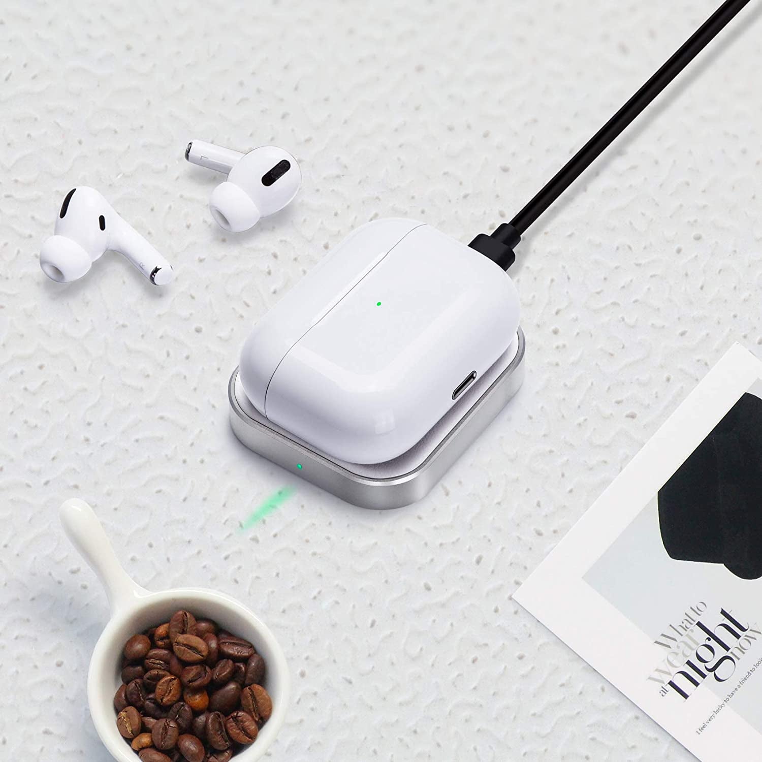 For Airpod Charger, Designed Wireless Charger for Airpods 4(Anc)/3Rd/2Nd Gen, for New Airpod Pro 3 (2025)/ 2Nd Gen, Wireless Earbuds, Slim & Compact for Travel Home Office, (Silver+White)